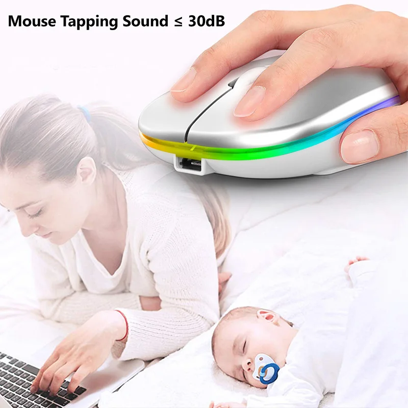 RGB Rechargeable Wireless Mouse for Laptop PC: Ergonomic Silent Mice with LED Backlit, Bluetooth Connectivity