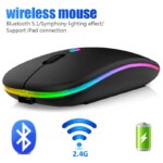 RGB Rechargeable Wireless Mouse for Laptop PC: Ergonomic Silent Mice with LED Backlit, Bluetooth Connectivity