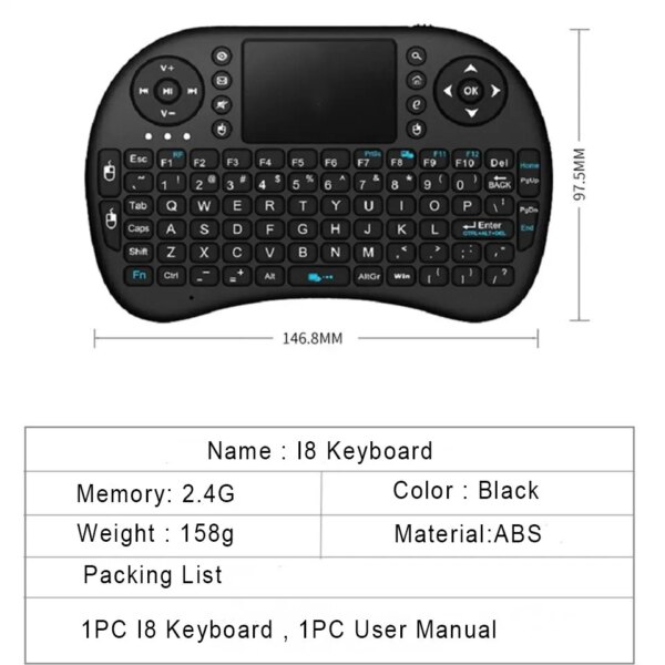 63621-rjop97.jpg I8 Mini Wireless Keyboard: 2.4G Air Mouse Remote Touchpad for Android TV Box, PC, Smart TV