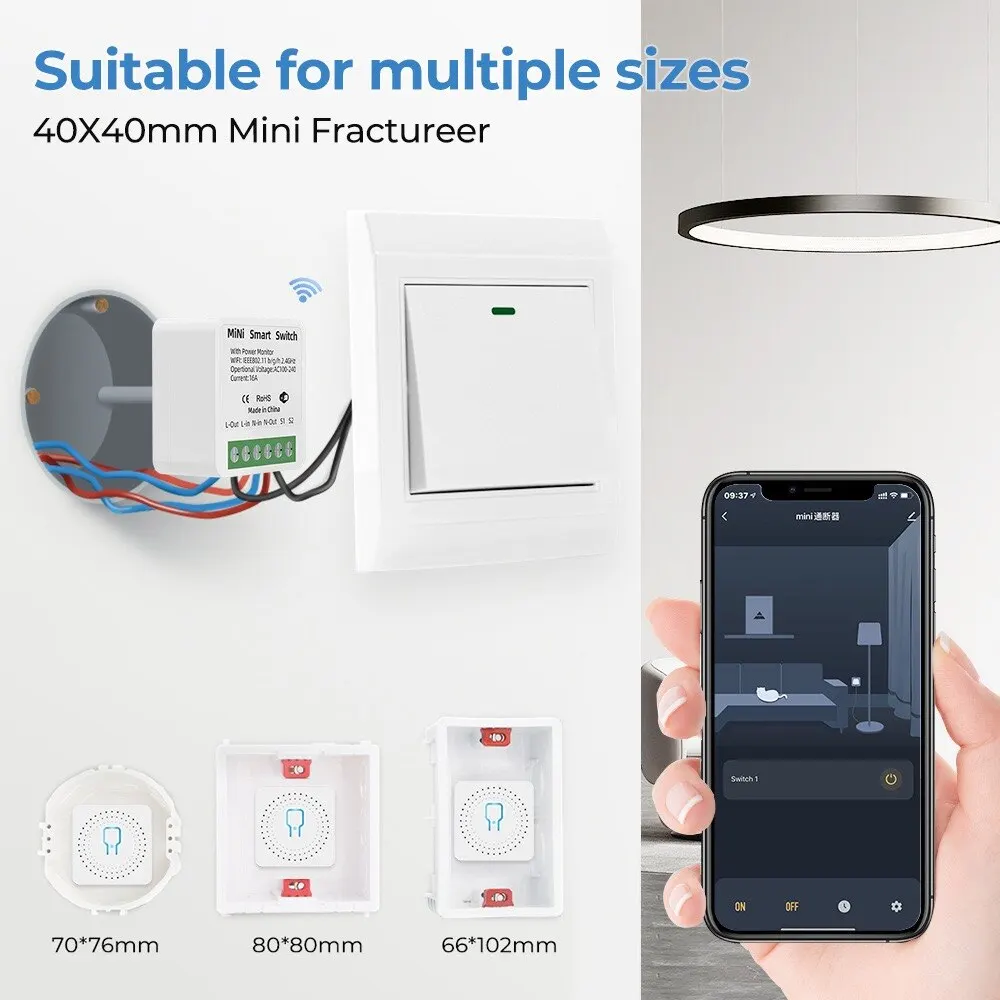 16A Mini WiFi Switch: Smart Home Relay, 2-Way Control, App Remote, Timer, Alexa, Google Home