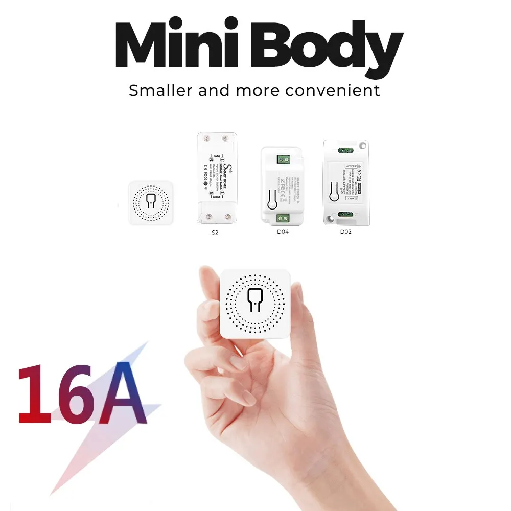 16A Mini WiFi Switch: Smart Home Relay, 2-Way Control, App Remote, Timer, Alexa, Google Home