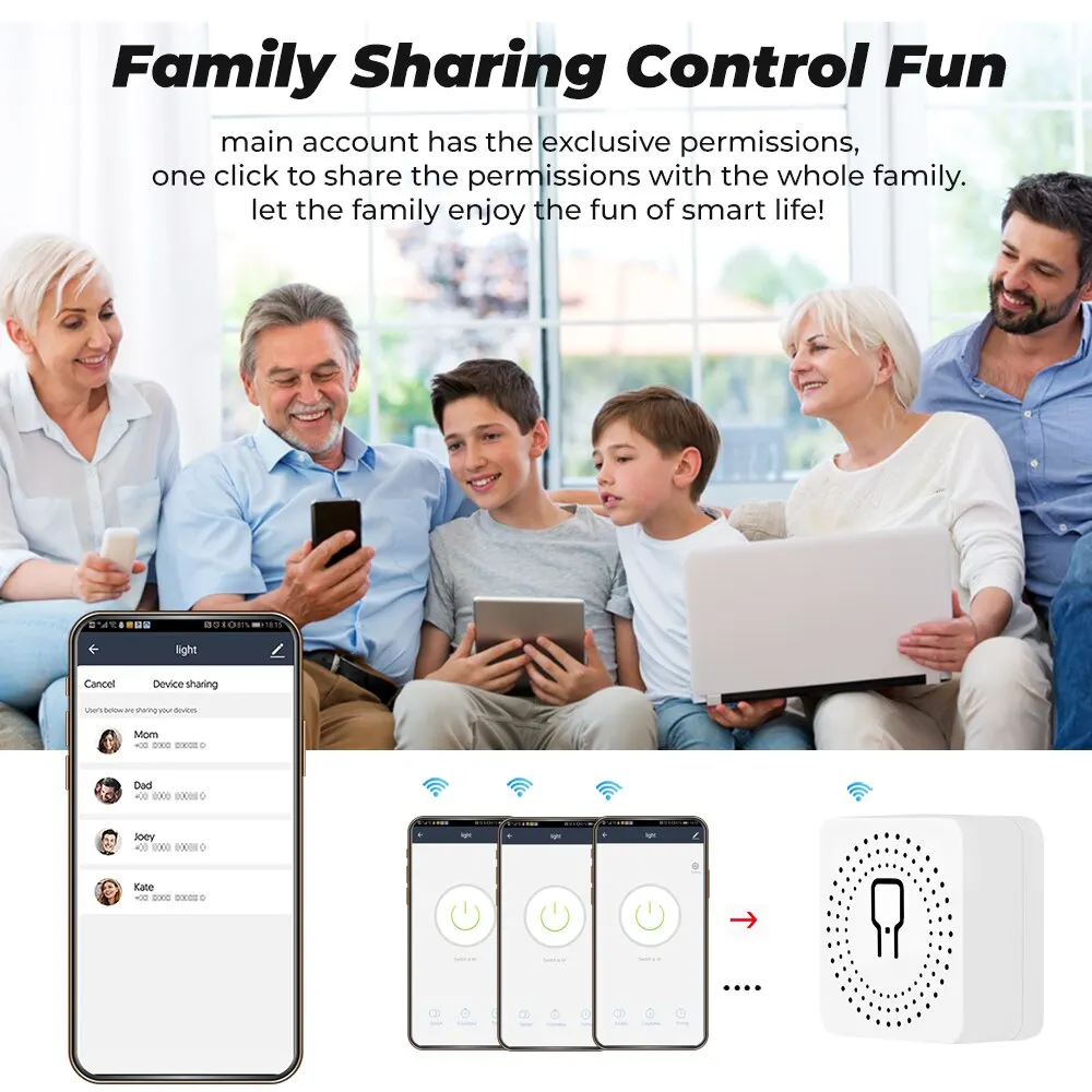 16A Mini WiFi Switch: Smart Home Relay, 2-Way Control, App Remote, Timer, Alexa, Google Home