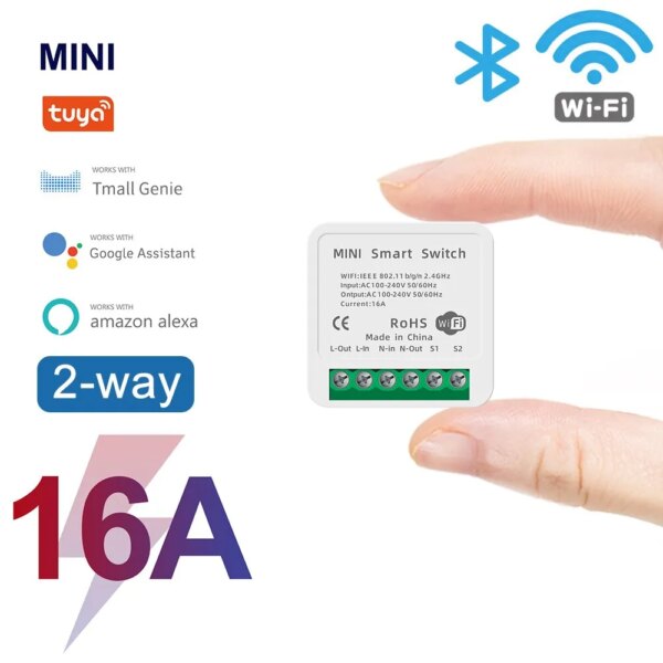 16A Mini WiFi Switch: Smart Home Relay, 2-Way Control, App Remote, Timer, Alexa, Google Home