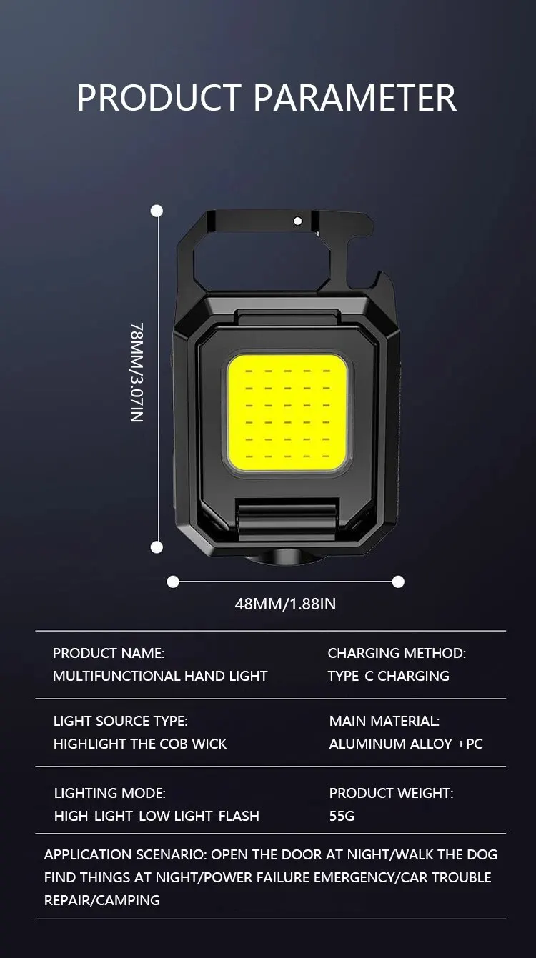 Double COB Lights USB Rechargeable Mini LED Flashlight: Work Lights with Magnet, Built-in Battery