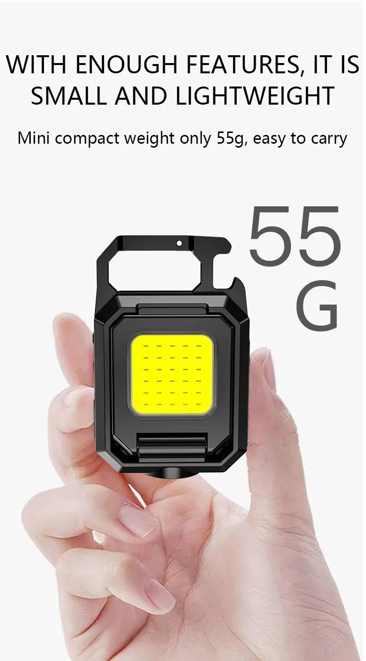 Double COB Lights USB Rechargeable Mini LED Flashlight: Work Lights with Magnet, Built-in Battery