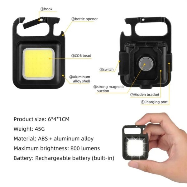 63790-bctrnw.jpg Super Bright 1500LM COB LED Flashlight: Pocket Keychain USB Rechargeable, Waterproof for Outdoor Camping