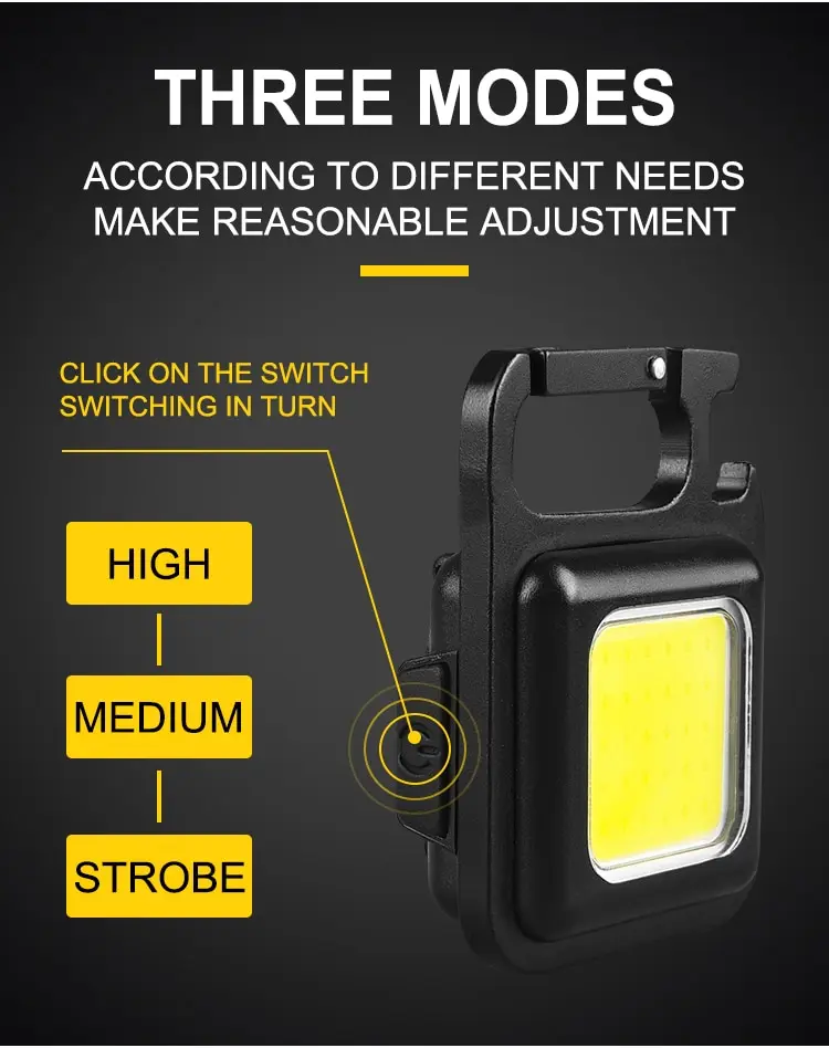 Super Bright 1500LM COB LED Flashlight: Pocket Keychain USB Rechargeable, Waterproof for Outdoor Camping