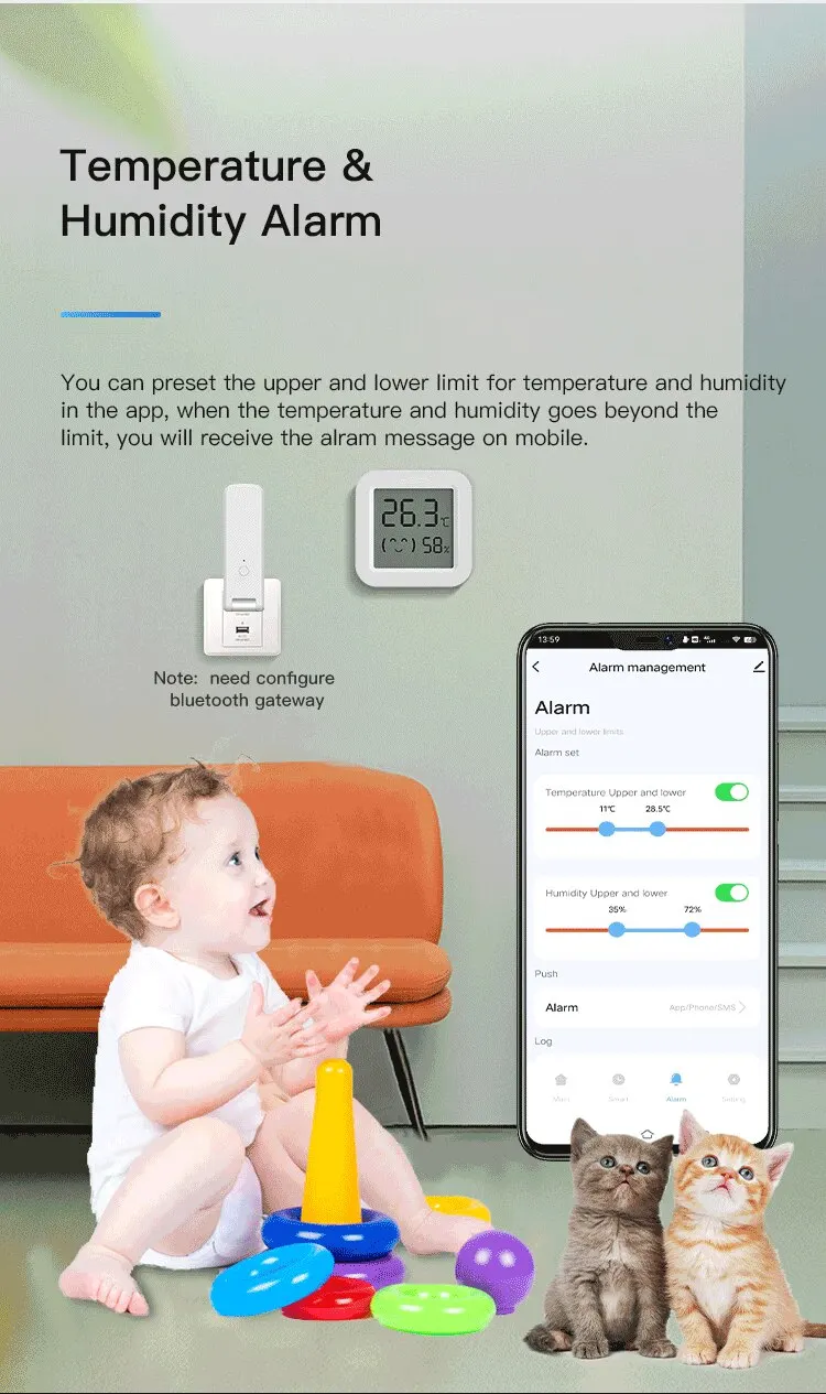 Tuya Mini Temperature Humidity Sensor with LCD Display: Bluetooth APP Remote Control Thermometer Hygrometer