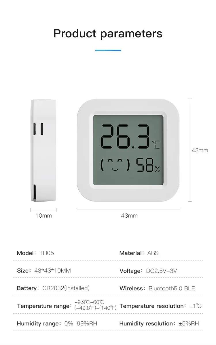 Tuya Mini Temperature Humidity Sensor with LCD Display: Bluetooth APP Remote Control Thermometer Hygrometer