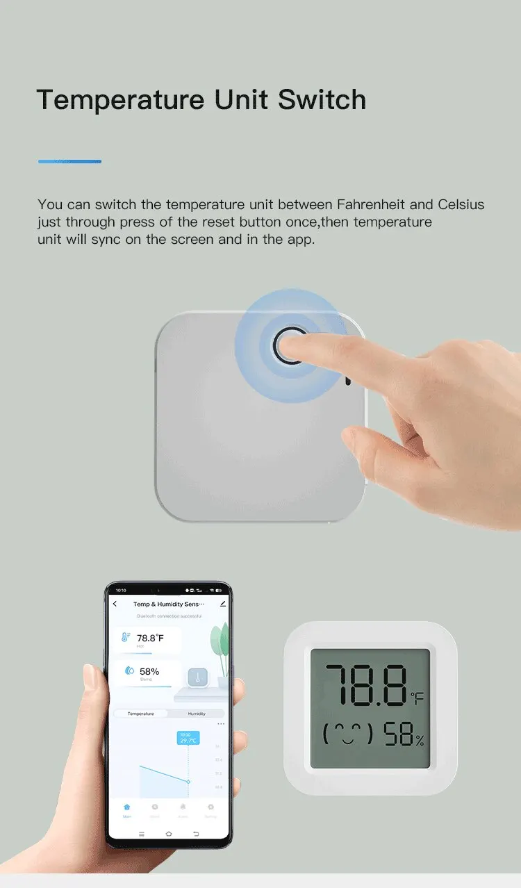 Tuya Mini Temperature Humidity Sensor with LCD Display: Bluetooth APP Remote Control Thermometer Hygrometer