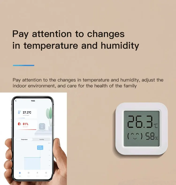 Tuya Mini Temperature Humidity Sensor with LCD Display: Bluetooth APP Remote Control Thermometer Hygrometer