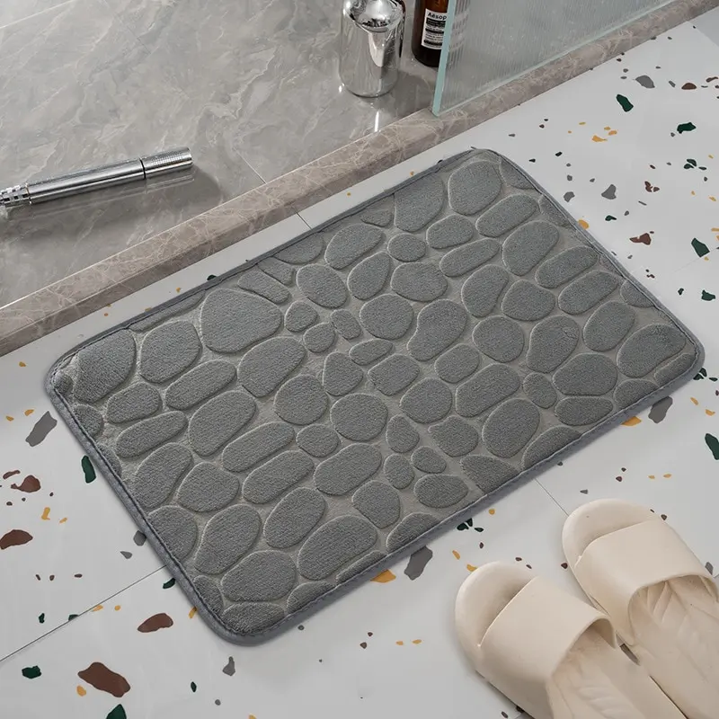 Non-Slip Cobblestone Embossed Memory Foam Bathroom Mat: Bath, Wash Basin, Bathtub, Shower, Doormat