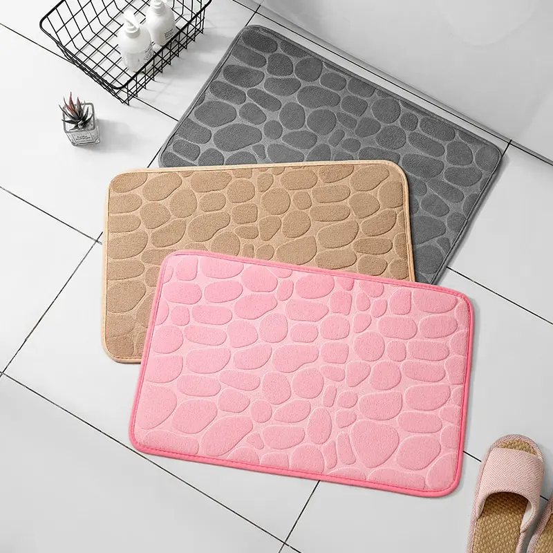 Non-Slip Cobblestone Embossed Memory Foam Bathroom Mat: Bath, Wash Basin, Bathtub, Shower, Doormat