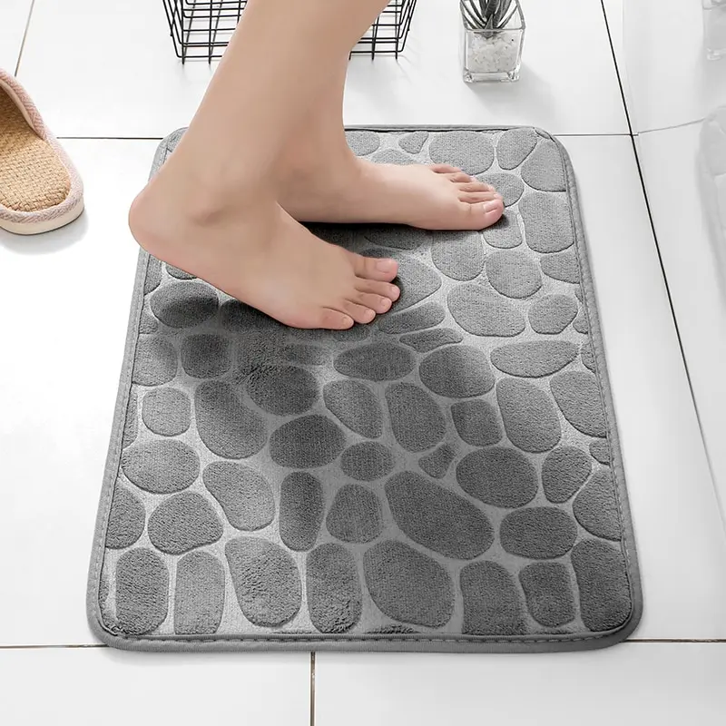 Non-Slip Cobblestone Embossed Memory Foam Bathroom Mat: Bath, Wash Basin, Bathtub, Shower, Doormat