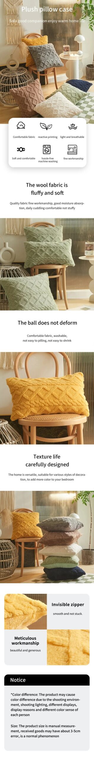 Vintage Knitted Cushion Cover: Twist Knitting Plush Pillow Case for Headboard Back, Simple Pillowcase