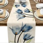 Tulip Linen Table Runner: Rustic Farmhouse Style, 13x70 Inch, Kitchen Dining Table Decoration for Indoor and Outdoor Home