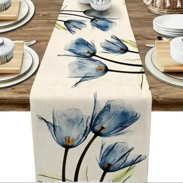 64146-sb1pdj.jpg Tulip Linen Table Runner: Rustic Farmhouse Style, 13x70 Inch, Kitchen Dining Table Decoration for Indoor and Outdoor Home