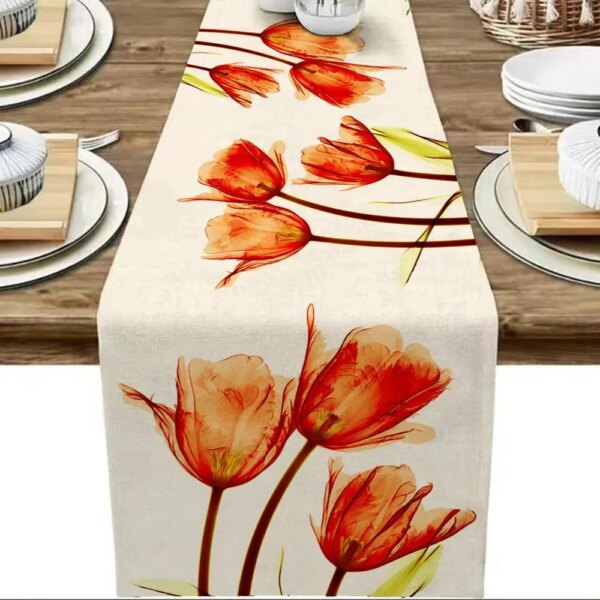 64146-ssyaqi.jpg Tulip Linen Table Runner: Rustic Farmhouse Style, 13x70 Inch, Kitchen Dining Table Decoration for Indoor and Outdoor Home