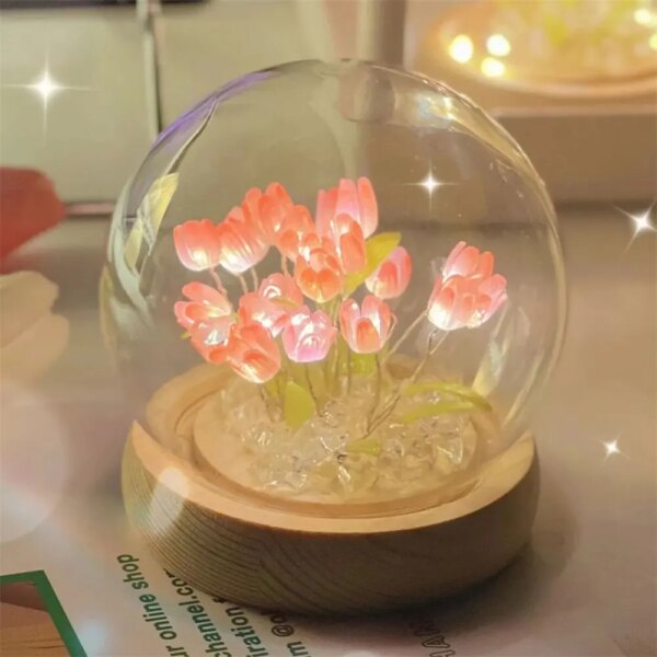 64271-peplg8.jpg Artificial Tulip Flower Night Light: Handmade LED Bedside Lamp, Bedroom Decor & Christmas/Birthday Gifts