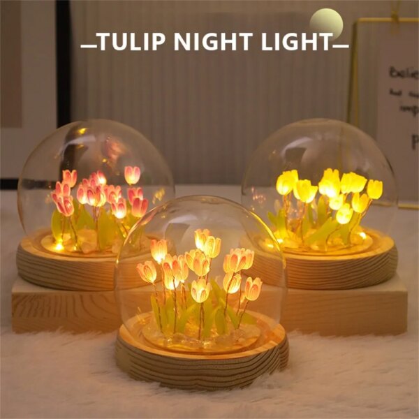 64271-xgq4dk.jpg Artificial Tulip Flower Night Light: Handmade LED Bedside Lamp, Bedroom Decor & Christmas/Birthday Gifts