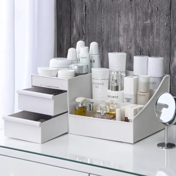 64963-rdavso.jpg White Makeup Storage Box: Dormitory Drawer Organizer for Cosmetics, Skin Care, and Dressing Table