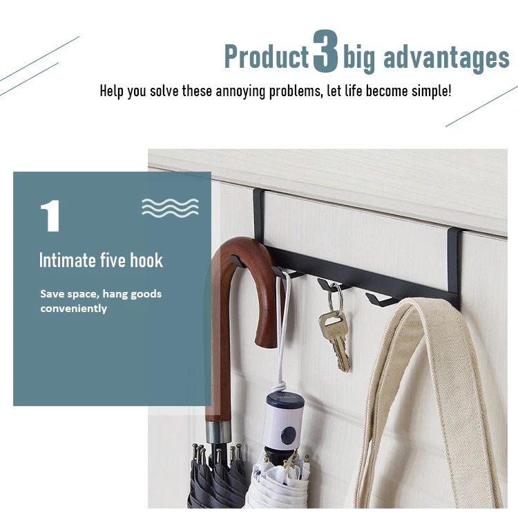 Over-the-Door 5-Hook Organizer: Rack for Clothes, Coats, Hats, Towels, Bathroom and Kitchen Accessories