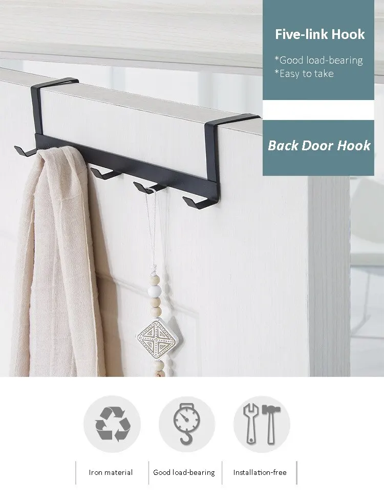 Over-the-Door 5-Hook Organizer: Rack for Clothes, Coats, Hats, Towels, Bathroom and Kitchen Accessories