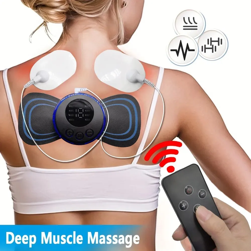 Rechargeable Neck Massager with Remote Control: 8 Modes EMS Low Frequency Pulse Massager for Muscle Relaxation and Pain Relief