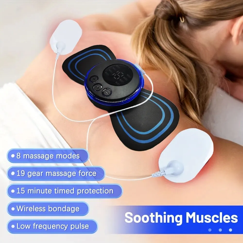 Rechargeable Neck Massager with Remote Control: 8 Modes EMS Low Frequency Pulse Massager for Muscle Relaxation and Pain Relief