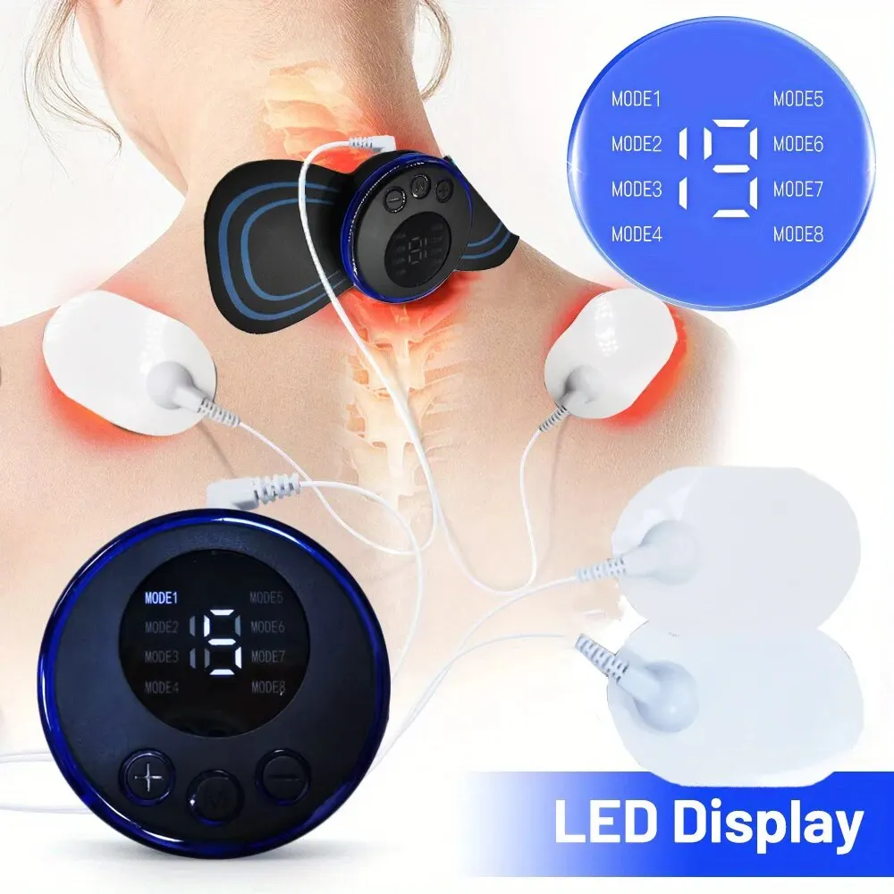 Rechargeable Neck Massager with Remote Control: 8 Modes EMS Low Frequency Pulse Massager for Muscle Relaxation and Pain Relief