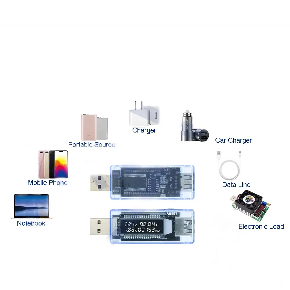 Battery Tester USB Blue Voltmeter Current Capacity Charger Meter Mobile Power Smart Home Portable Timing Test V20