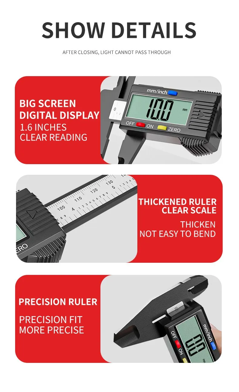 Digital Caliper 6 Inch Electronic Vernier Caliper Measuring Tool Micrometer Ruler 150mm 0.1mm