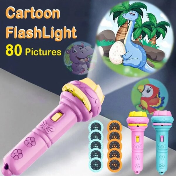 65466-qvmdlh.jpg 10 Cards Cartoon Projection Flashlight: Creative Children's Toy with 80 Patterns