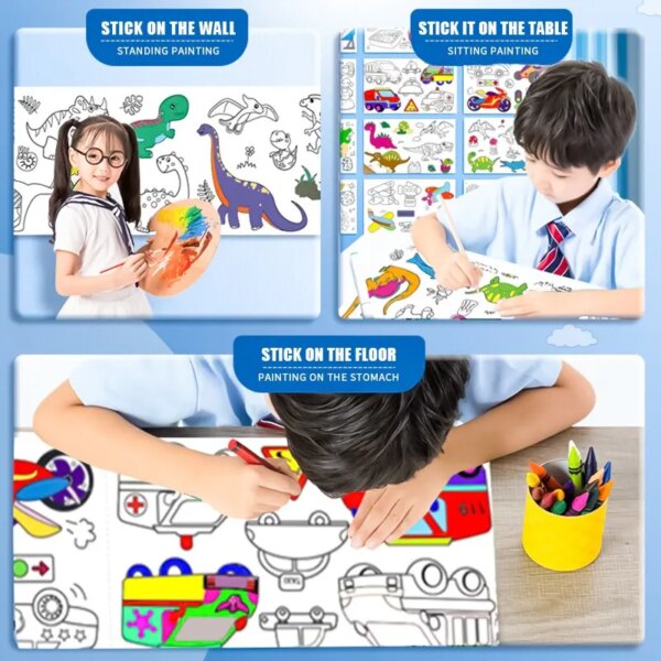 Children's Graffiti Picture Scroll: Coloring Picture Scroll, Three-Meter Long Pattern, Non-Repeated, Clean Wall Attachment