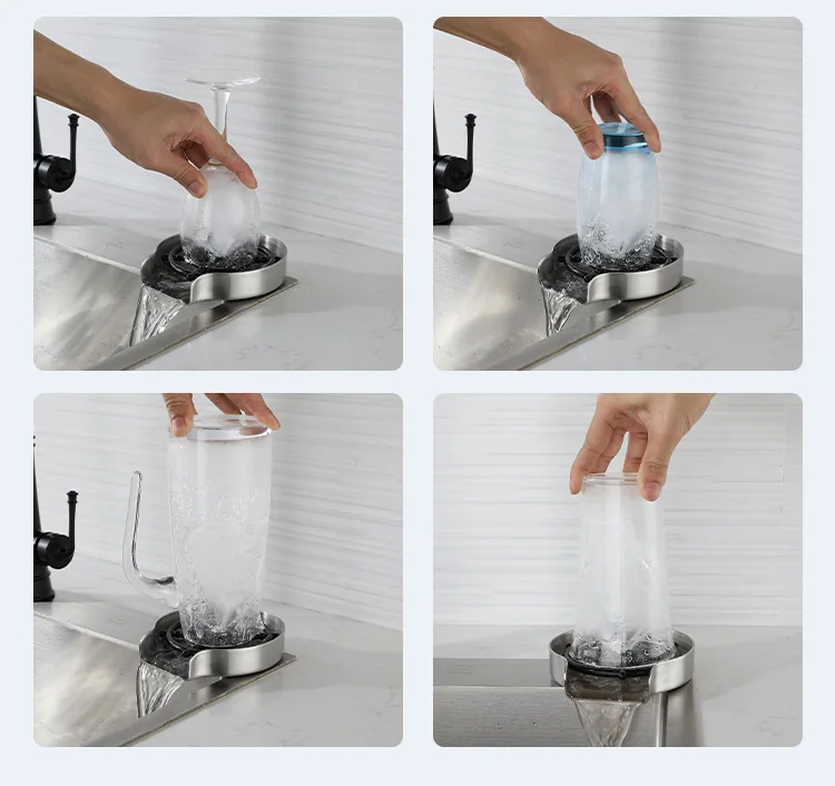 Automatic Stainless Steel Pressure Spray Washer Cup Tool for Cleaning Glass Cups in Kitchen Sink, Bar, or Coffee Pitcher