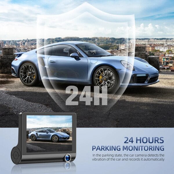 3-Camera Car DVR: 1080P Dash Cam with 4.0" Display, Video Recorder, Auto Registrator, Black Box, and Rear View Camera for Vehicles