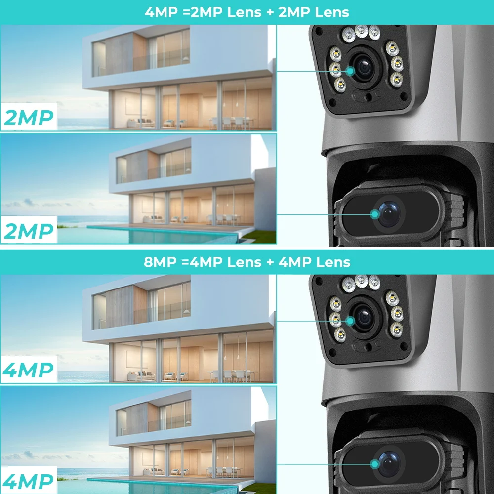 8MP 4K WiFi Camera: Dual Lens Waterproof Security CCTV Video Surveillance Camera with Police Light Alarm IP Camera