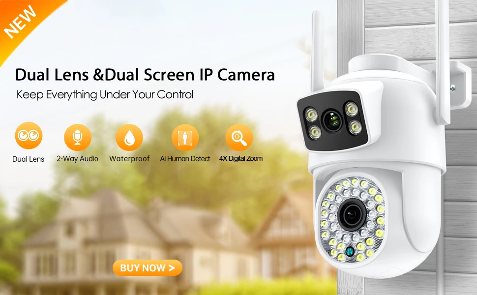 8MP 4K WiFi Camera: Dual Lens Waterproof Security CCTV Video Surveillance Camera with Police Light Alarm IP Camera