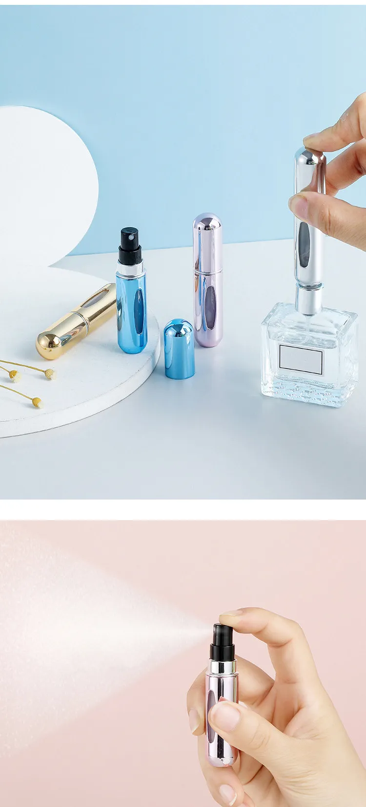 Portable Mini 5ml Perfume Refill Bottle: Refillable Spray Jar, Scent Pump, Empty Cosmetic Container Atomizer, Travel Tool