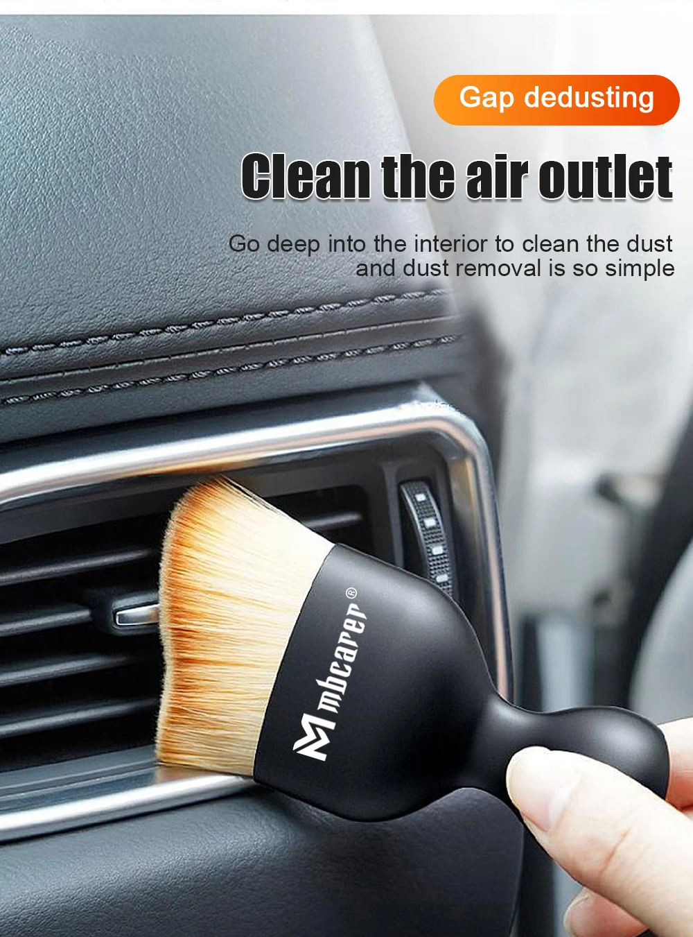 Car Interior Cleaning Brush: Soft Brush with Shell for Center Console, Air Outlet, and Car Crevice Dust Removal