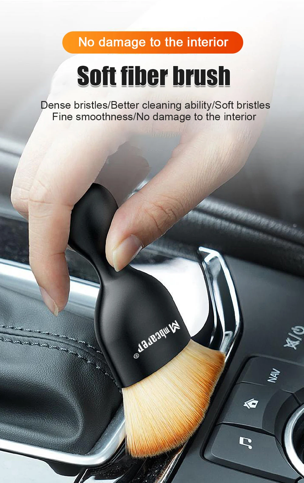 Car Interior Cleaning Brush: Soft Brush with Shell for Center Console, Air Outlet, and Car Crevice Dust Removal