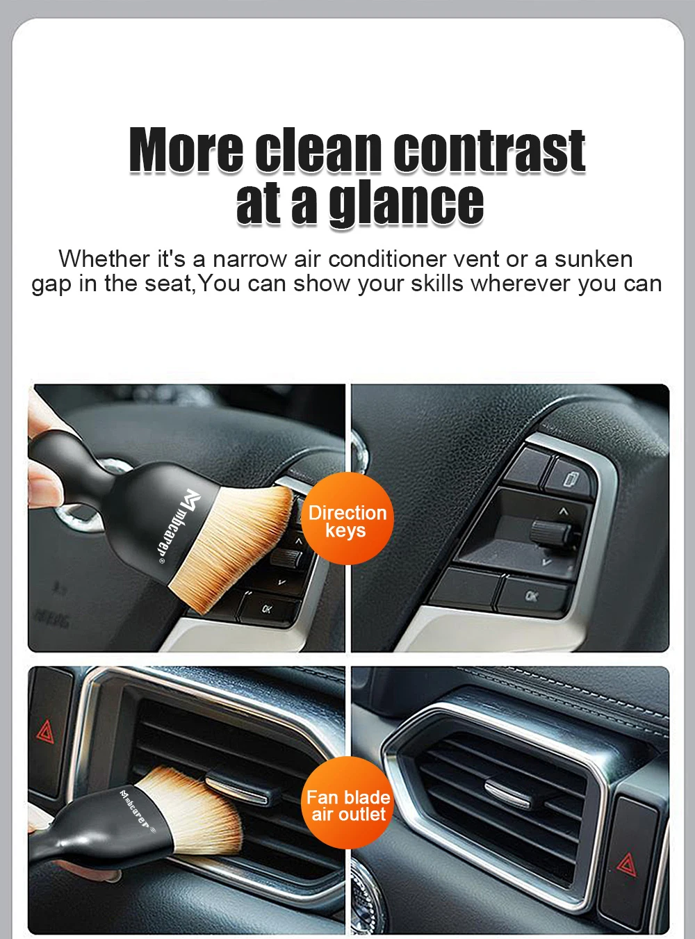 Car Interior Cleaning Brush: Soft Brush with Shell for Center Console, Air Outlet, and Car Crevice Dust Removal