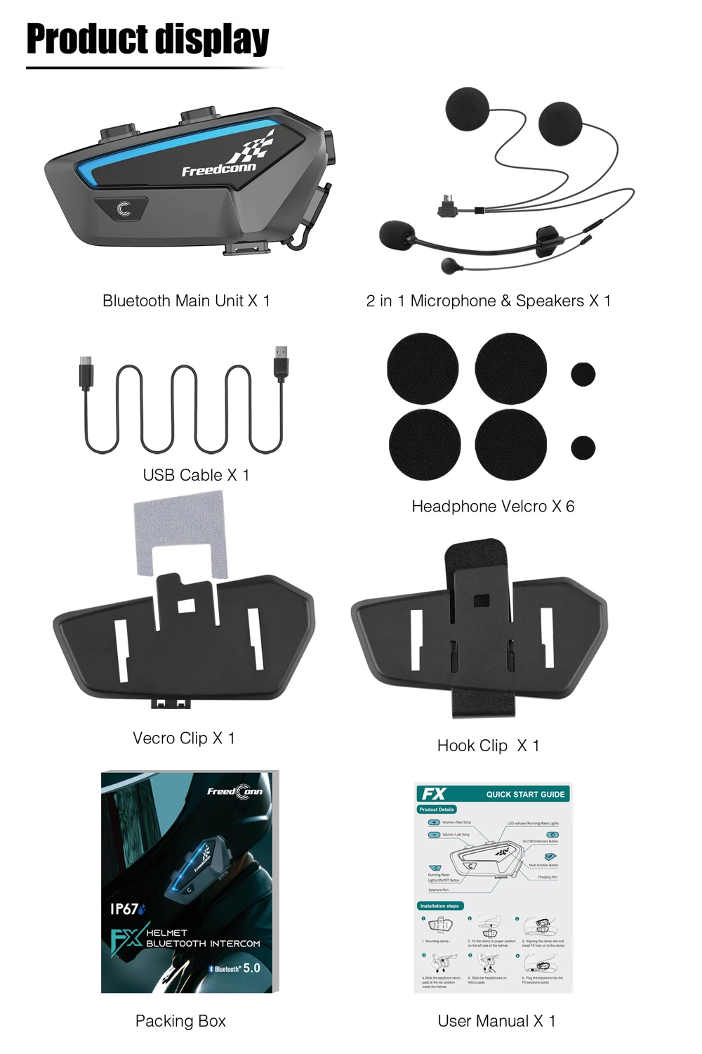 Motorcycle Intercom Bluetooth Helmet Headset: Freedconn FX 10 Riders Pair; Compatible with Other Brands; Motorbike Interphone Speaker Communicator