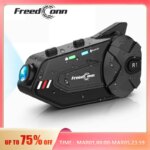 Freedconn R1 Plus Motorcycle Intercom Helmet Dash Cam: Bluetooth Headsets Handsfree Communicator with Video Record 1080P Interphone