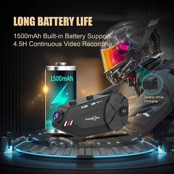 66270-c2p4wm.jpg Freedconn R1 Plus Motorcycle Intercom Helmet Dash Cam: Bluetooth Headsets Handsfree Communicator with Video Record 1080P Interphone