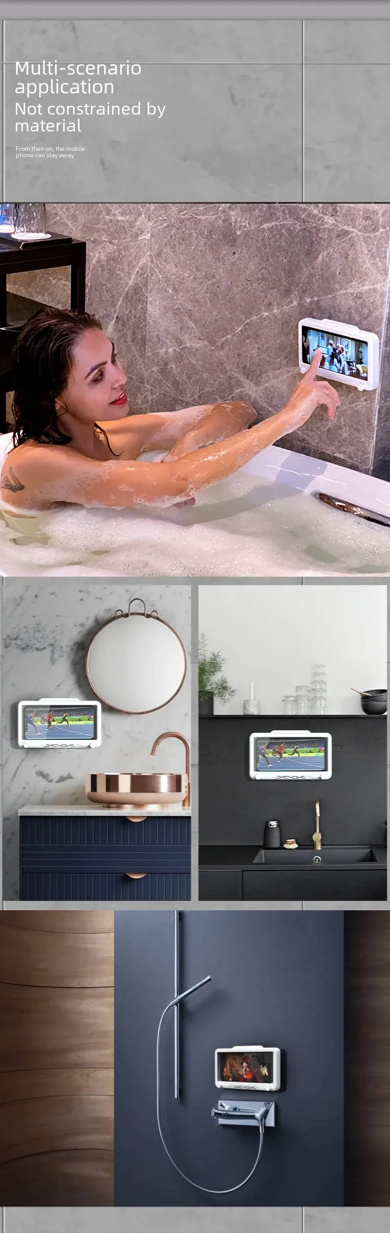 Rotatable Waterproof Phone Box: Wall-Mounted Storage for Bathroom and Kitchen, No Punching Required