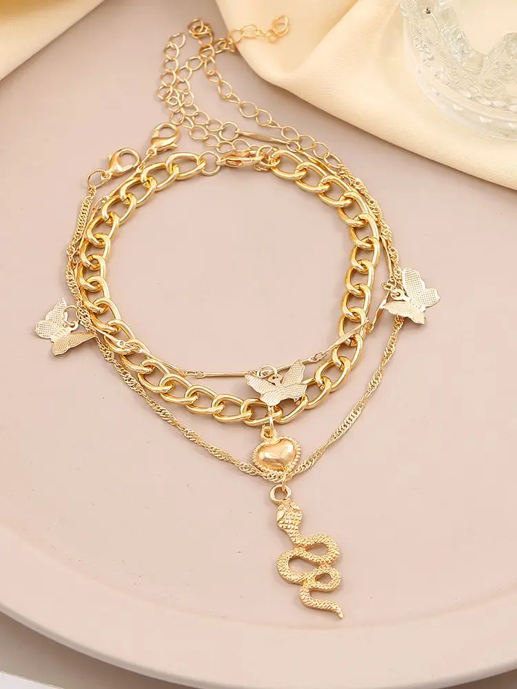 3Pcs Snake Gold Anklet Set: European & American Style