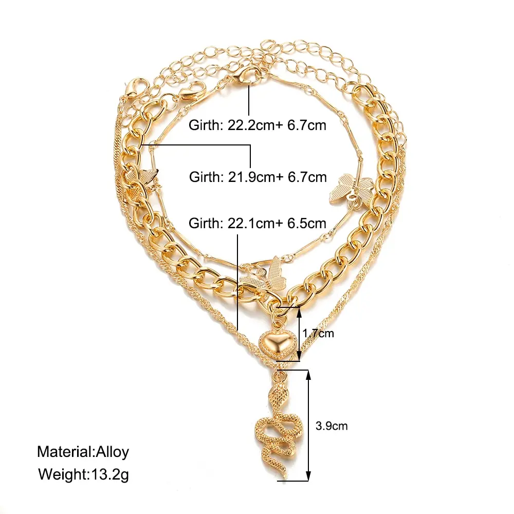 3Pcs Snake Gold Anklet Set: European & American Style