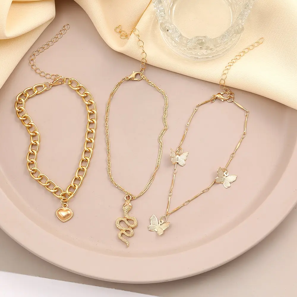 3Pcs Snake Gold Anklet Set: European & American Style