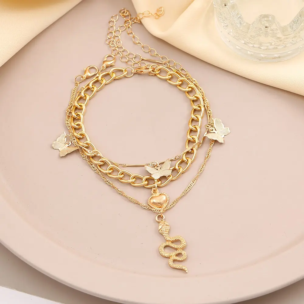 3Pcs Snake Gold Anklet Set: European & American Style